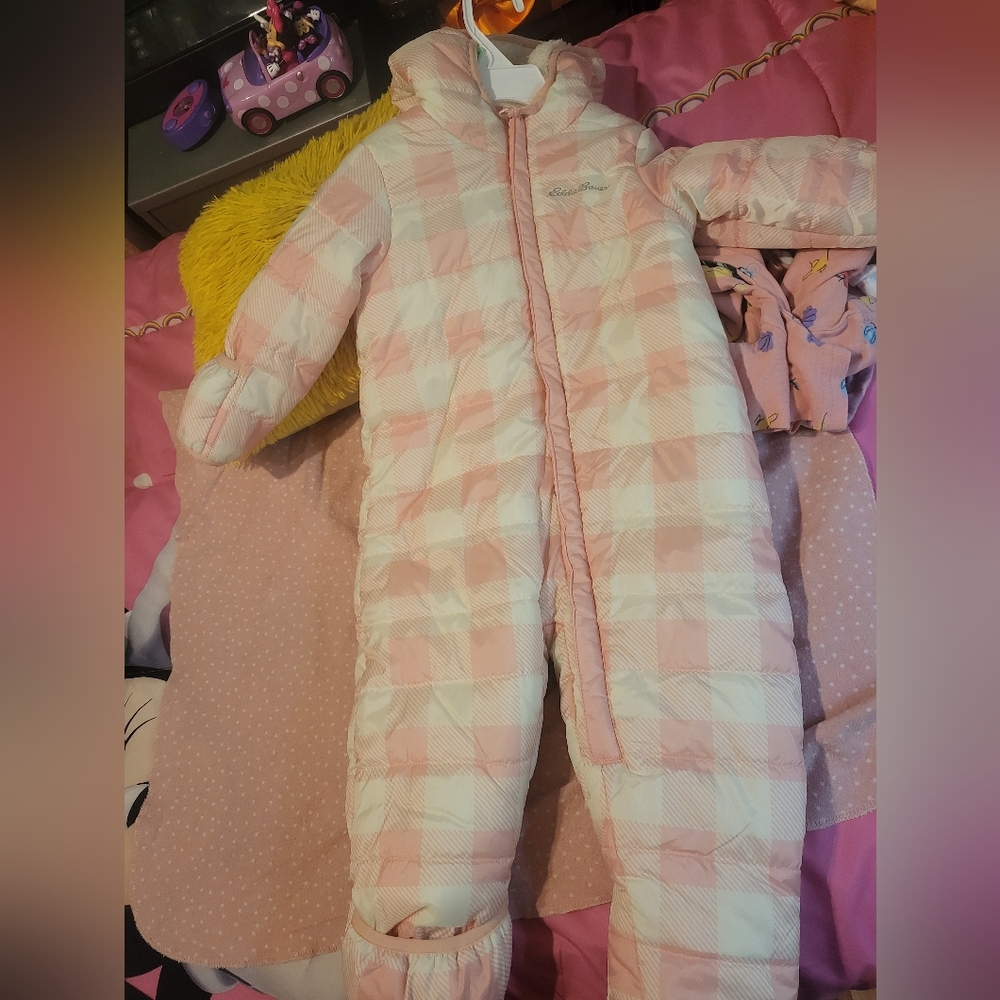 Eddie Bauer Pink and Cream Checkered Baby Snowsuit